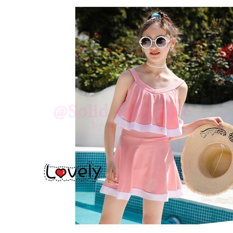 ガールズ ワンピース水着  オフショル 140 150 cm オフショルダー フリル タンキニ セットアップ ショートパンツ 韓国子供服 女児 女の子 キッズ |  | 02