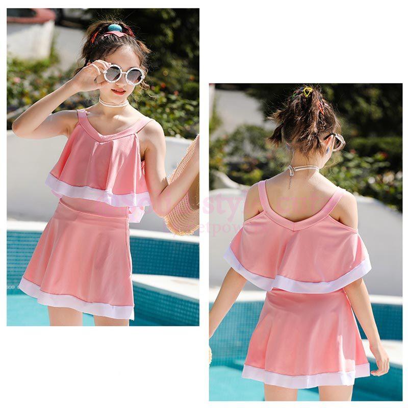 ガールズ ワンピース水着  オフショル 140 150 cm オフショルダー フリル タンキニ セットアップ ショートパンツ 韓国子供服 女児 女の子 キッズ |  | 05