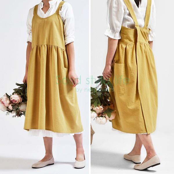 エプロン ナチュラル レディース  おしゃれ 北欧 かわいい ワンピース 大人 チュニック 保育士 女性 主婦 OL ガールズ サロン ポケット |  | 01