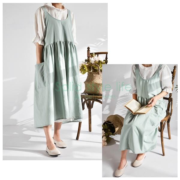 エプロン ナチュラル レディース  おしゃれ 北欧 かわいい ワンピース 大人 チュニック 保育士 女性 主婦 OL ガールズ サロン ポケット |  | 03