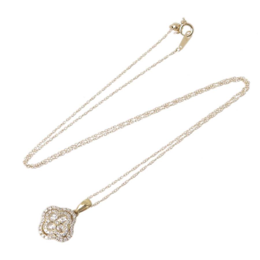 0.48ct フラワーモチーフ ダイヤ ペンダント ネックレス K18YG 18金