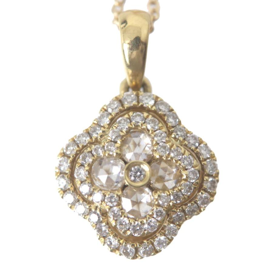 0.48ct フラワーモチーフ ダイヤ ペンダント ネックレス K18YG 18金
