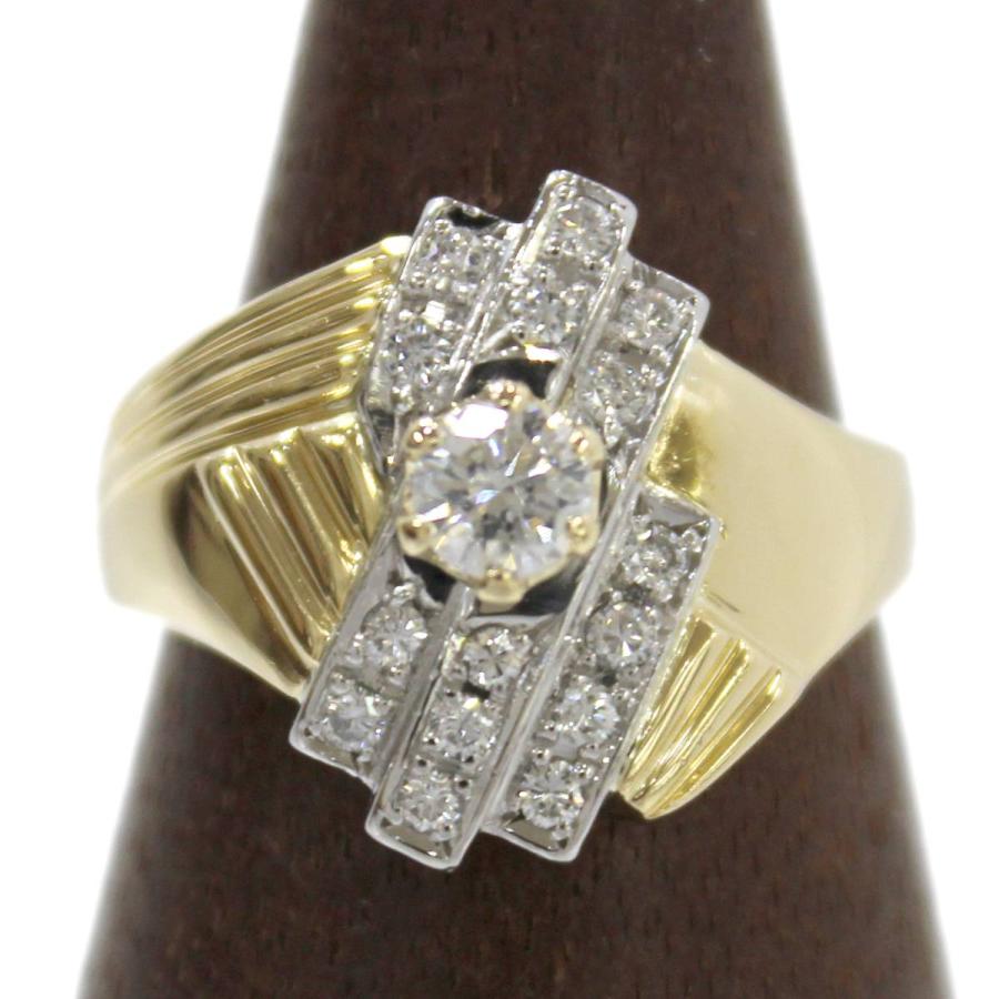 K18・Pt900 コンビ デザインダイヤリング 0.24・0.20ct 14号 IS