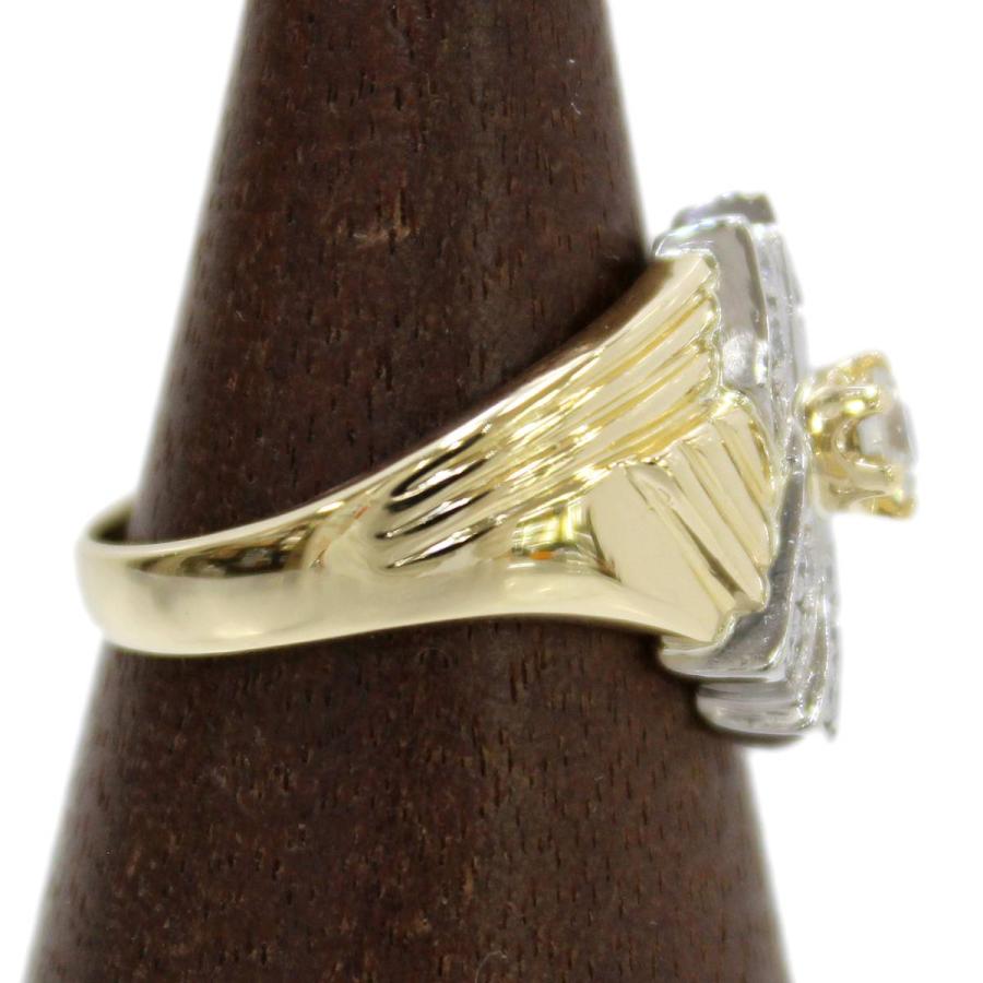 K18・Pt900 コンビ デザインダイヤリング 0.24・0.20ct 14号 IS