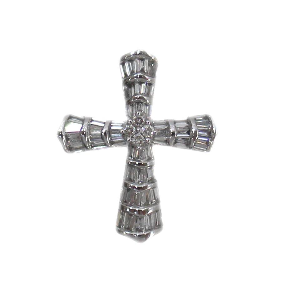 K18WG/18金ホワイトゴールド ダイヤ クロス ペンダントトップ D0.42ct