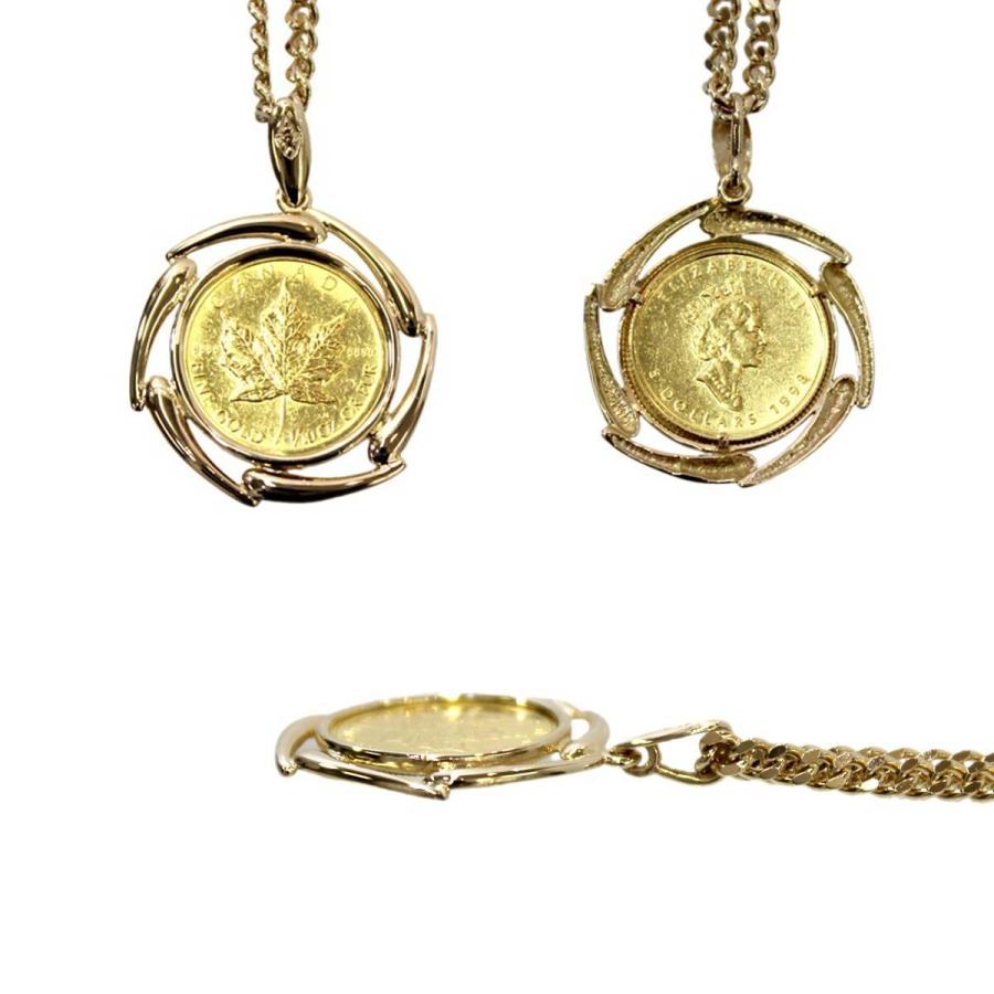 K24/K18 メープルリーフ金貨 ペンダントトップ喜平ネックレス 2面  
