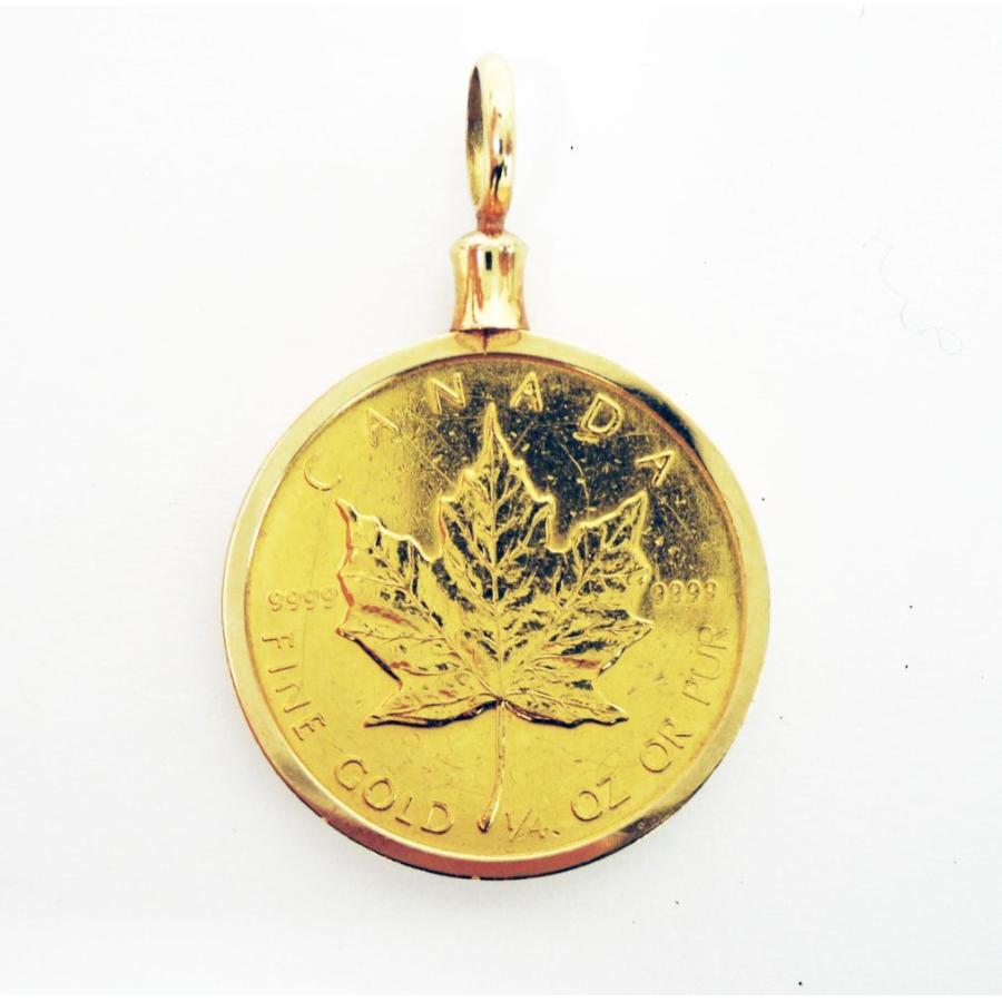 K24 K18 メープルリーフ金貨 ペンダントトップ 純金 金貨1 4オンス 18金トップ枠 カナダ造幣局 1986年 8.8g Ks Bランク