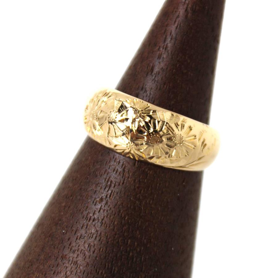 K18YG 月型甲丸リング 12号サイズ フラワーモチーフ 18金 イエロー