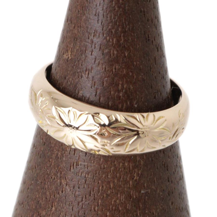 花柄 彫刻 月形甲丸リング 指輪 K18 18金 YG イエローゴールド