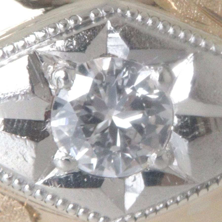 0.085ct 1粒 ダイヤ 月型甲丸リング 指輪 彫刻 K18 18金×Pt850 