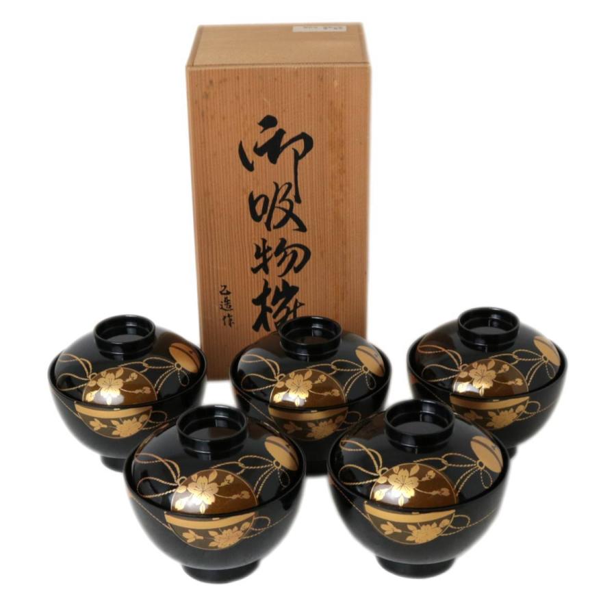 楽天市場】吸物椀 5客の通販 会津塗 乙造作 蓋付き御吸物