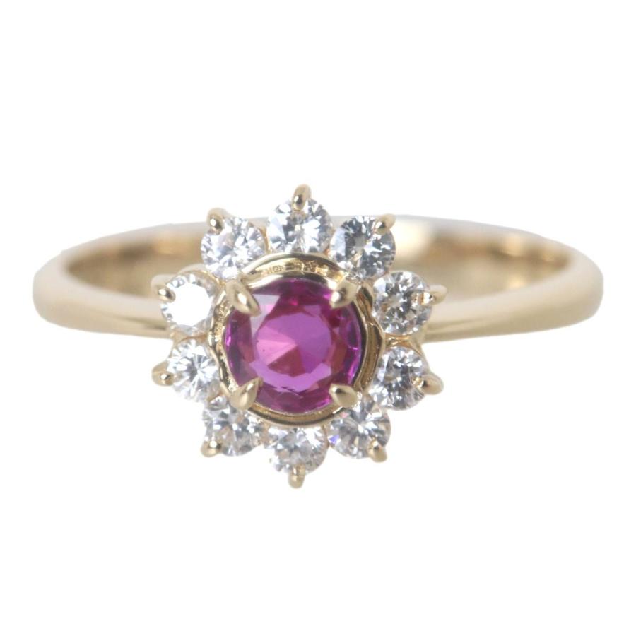 K18 ゴールド ルビー ダイヤ リング 指輪15.5号 0.37ct 0.37ct 3.0g KA 磨き仕上げ品 Aランクの画像