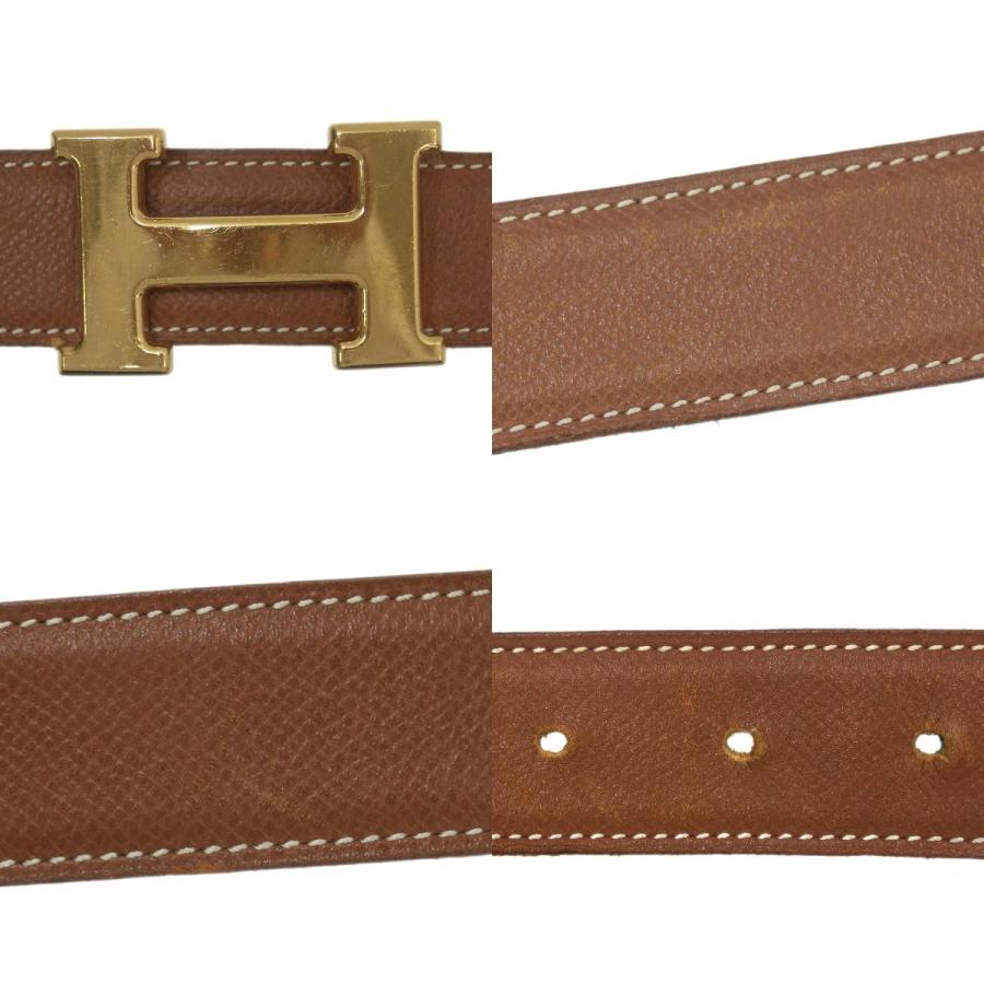 エルメスH ブラウンレザーベルト ゴールドバックル HERMES HERMES/エルメス Hバックル レディース ベルト ゴールド