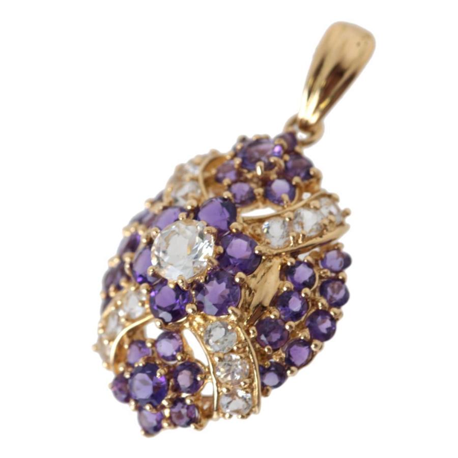 天然トパーズ アメジスト フラワー クロス デザイン ペンダントトップ  