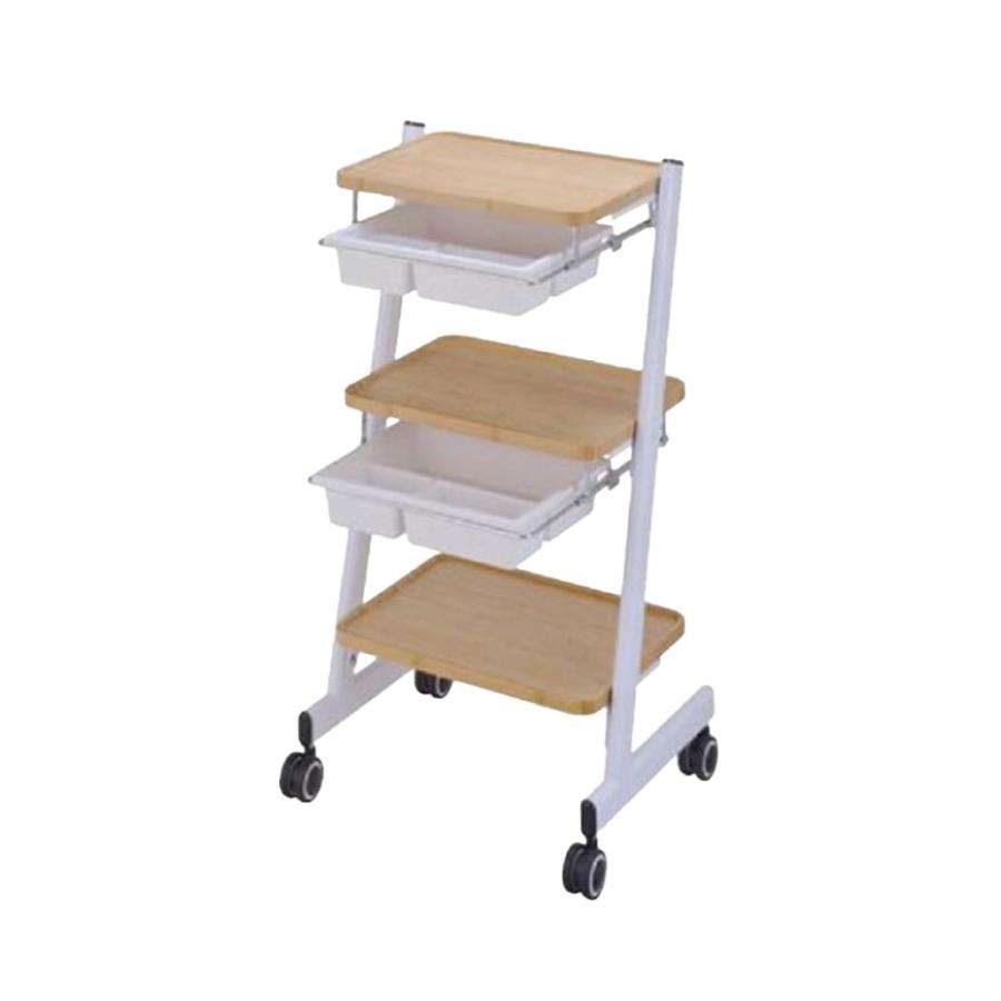 西村製作所 バンブーワゴン トレーパット2段付 ナチュラル C-551 サロン業務用 サロンツール 美容院 理容室 | ブランド登録なし