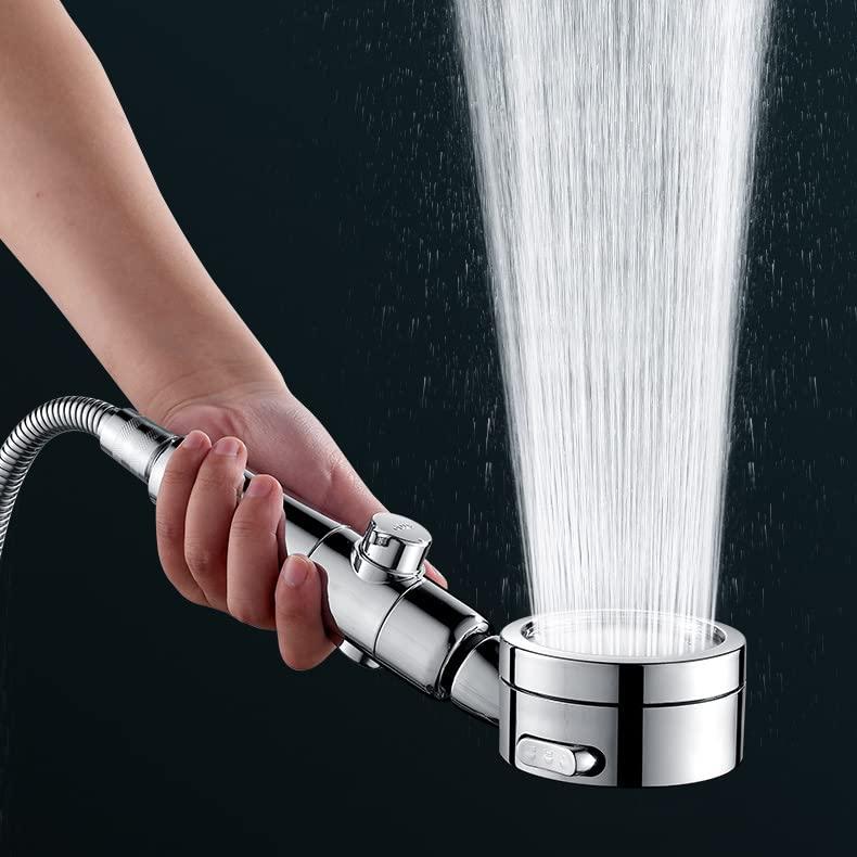 シャワーヘッド 日本製塩素除去剤節水浄水 止水ボタン 水流調整 角度調整シルバー