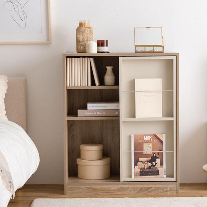 ラック 棚 木製 韓国 おしゃれ 本棚 a4 扉付き スライド 白 ブック