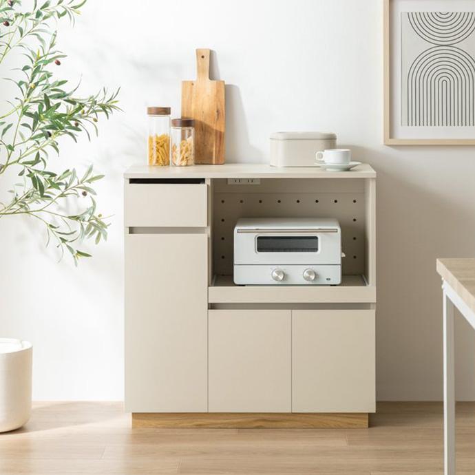 収納棚 ラック リビング 炊飯器 トースター 電子レンジ台 White 80cm レンジ台 幅80 奥行40 おしゃれ レンジラック スライド コンセント