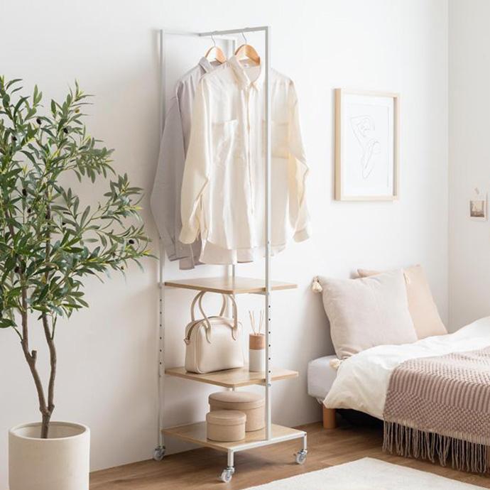 【幅40cm】ハンガーラック スリム 棚付き 木製 スチール 【ナチュラル】 ハンガーラック スリム 40cm 棚付き 木製 スチール 北欧 おしゃれ