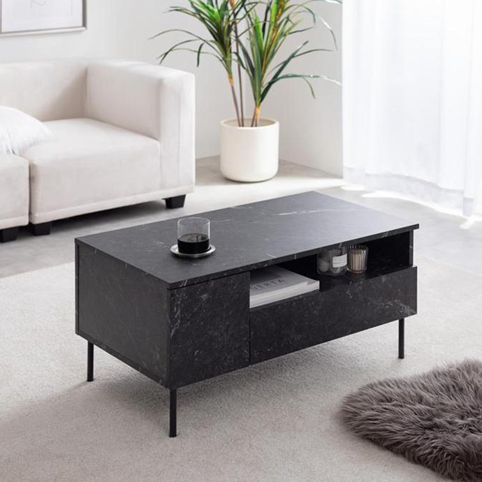 センターテーブル 80 大理石調 白 黒 おしゃれ ローテーブル