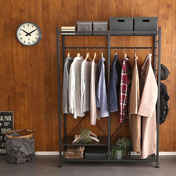 ハンガーラック ワイド おしゃれ 頑丈 キャスター付 棚付き 1cm幅 洋服掛け ワードローブ 収納ラック オープンラック スチール ラック 棚 シェルフ Hrk L12 インテリア家具のエッジーノイエ 通販 Yahoo ショッピング