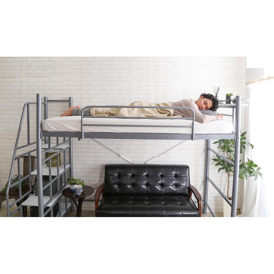 ロフトベッド 階段 システムベッド 宮棚 コンセント付き 耐荷重120kg 頑丈 階段付きベッド シングルベッドの画像