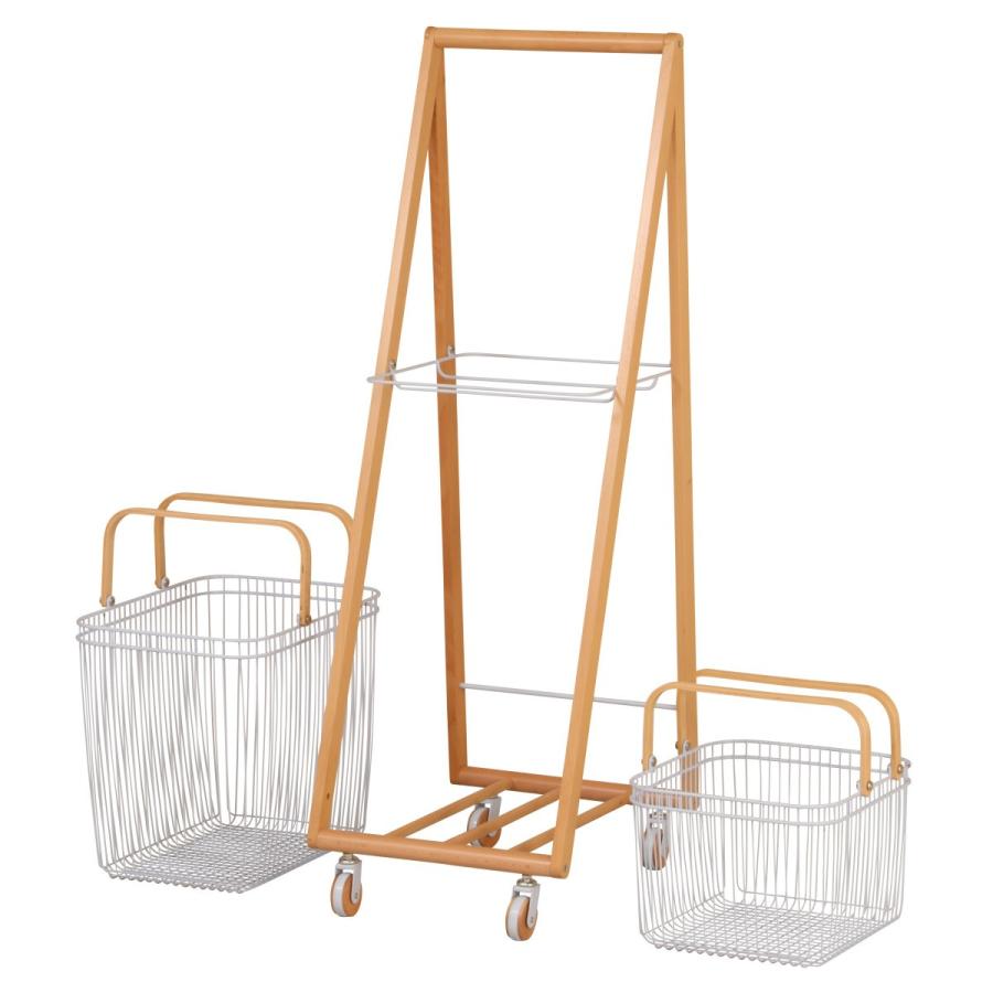 弘益 ワゴン スチール 木製 おしゃれ 北欧 キャスター付き バスケット
