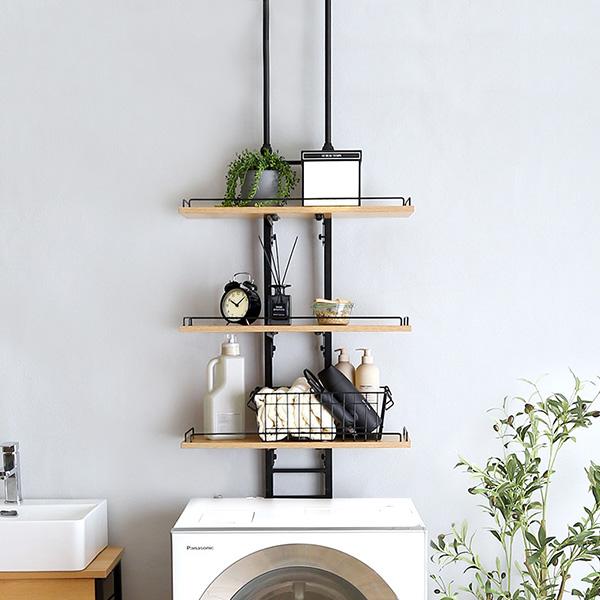ランドリーラック 洗濯機ラック ランドリー 収納棚 頑丈 フック付き 洗濯機収納 ランドリーラック 突っ張り 洗濯機ラック 洗濯機上収納 洗濯機