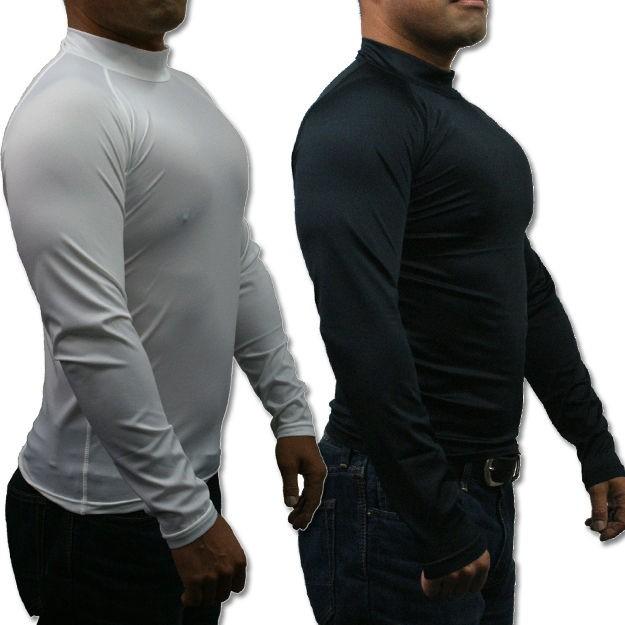 メンズ 長袖 コンプレッションシャツ 4サイズ(M/L/LL/3L)2色より (ハイネック/吸汗速乾/伸縮素材/UV加工)｜netshop-est