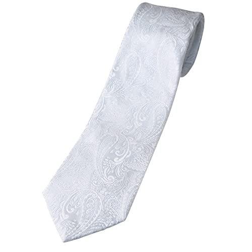 日本限定 [フェアファクス] FAIRFAX 日本製 ネクタイ 礼装 シルク100％ バーナーズ 英国生地 ペイズリー柄 パールホワイト フォーマルタイ レギュラータイ
