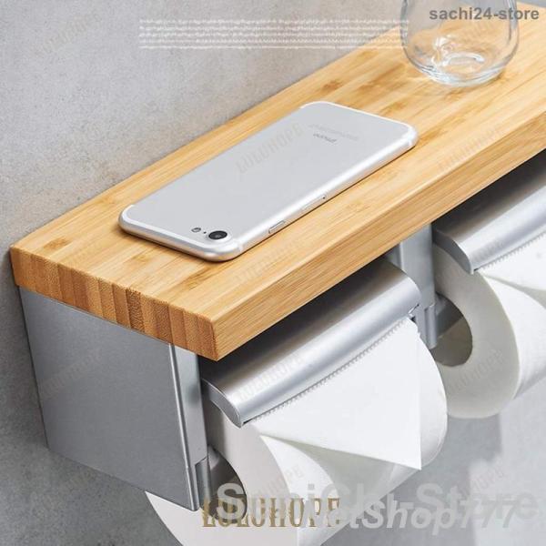 トイレットペーパーホルダー多機能レトロスタイルラック木製南収納壁ダブルマウントペーパータオルラック木製収納棚レトロバスルームラック_3