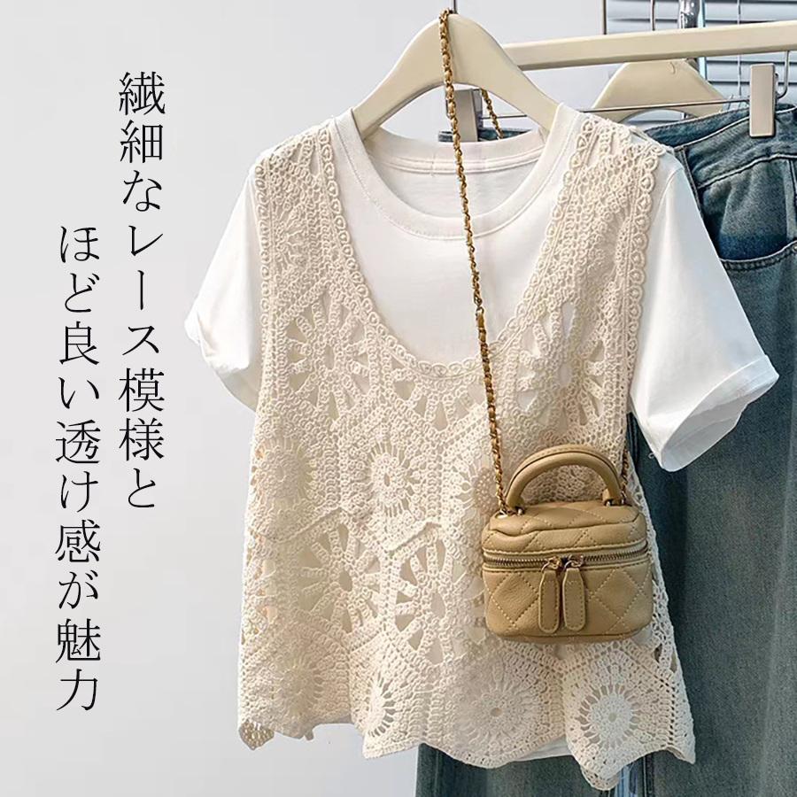 爆買 ベスト レースベスト レディース ジレ 重ね着 ノースリーブ 春夏