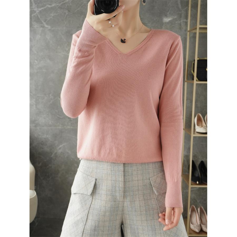 爆買 ニットセーター レディース Vネック 秋服 カシュクール シルキー