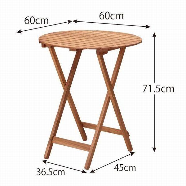 アカシア天然木スリムダイニングガーデンファニチャー　ラウンドテーブル　直径60cm　折りたたみ式　アウトドア、テラス、ベランダ　アカシアナチュラル｜netshopzero｜02