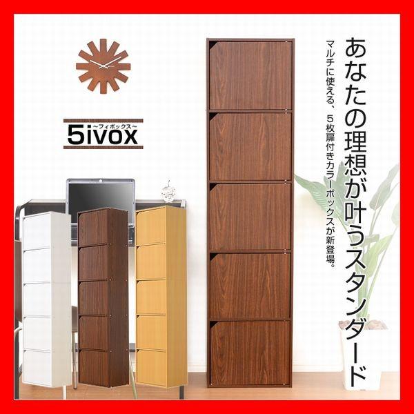 A4サイズ収納OK！扉付きカラーボックス　5ivox　フィボックス　ブラウン　ナチュラル　ホワイト　多目的収納　テレビ台　本棚　飾り棚 | 