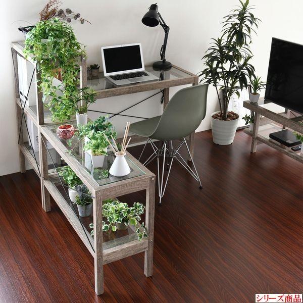 ワークデスク（ガラス天板） 収納ラック一体型パソコン・ワークデスク(ブラック/ホワイト