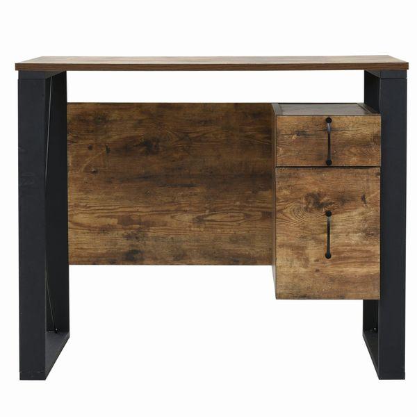 ブルックリンスタイル デスク 幅90cm 奥行45cm 広々天板 引出し付き カフェ レトロ ヴィンテージ風 パソコン 事務 書斎 ブラック×ブラウン |  | 03