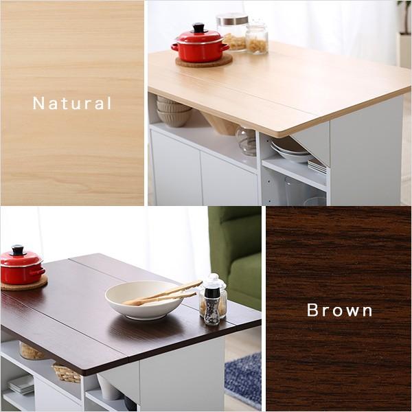 バタフライカウンターワゴン サイドテーブルやカウンターテーブルに 幅90cm キッチン収納 ホワイト、白 天板：ナチュラル ブラウン |  | 02