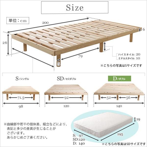 3段階高さ調整 総ひのき脚付き すのこベッド ポケットコイルマットレス