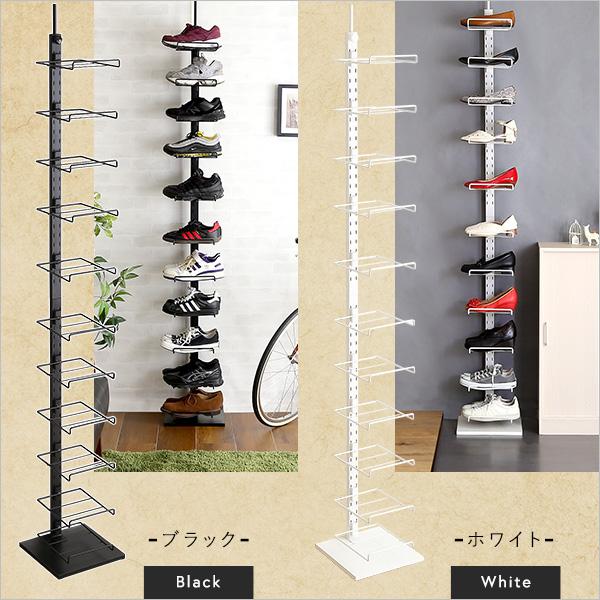 玄関収納 ディスプレイ突っ張りシューズラック 省スペース 見せる収納 可動棚 ブラック ホワイト |  | 04