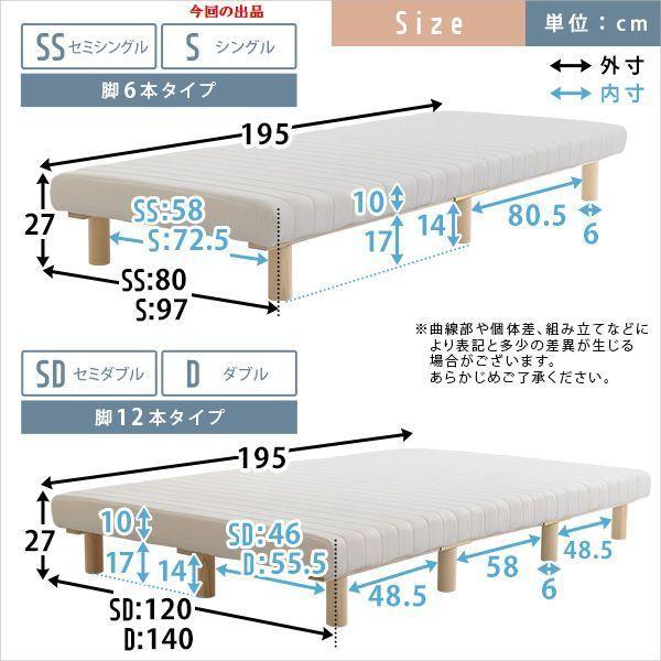 脚付きマットレスベッド シングル 高反発ウレタン ロールマットレス すのこ構造 天然木脚 ブラウン ネイビー ホワイト｜netshopzero｜02