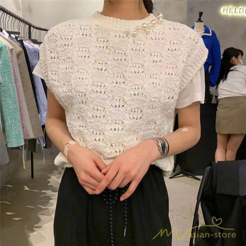 ニットベスト レディース ベスト ニット トップス 夏 春 透かし編み サマーニット ノースリーブ クルーネック 無地 シンプル カジュアル 春夏コーデ お洒落 Kk0924 Erty1744 Strawberry Campus 通販 Yahoo ショッピング