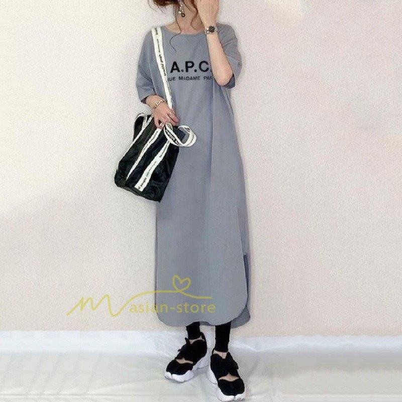 割引クーポン ワンピース レディー ス 夏 Aラインワンピー スリット シンプル 無地 大人 マキシ丈 涼しい 通勤着 ロングワンピース 代30代40代50代 ゆったり