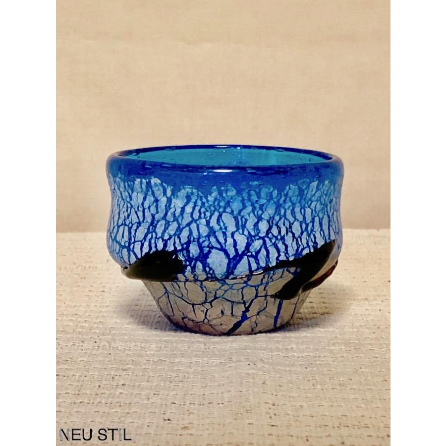 琉球ガラス ぐい呑み 稲嶺盛吉 おちょこ 青色 土紋 波巻き (A) 母の日