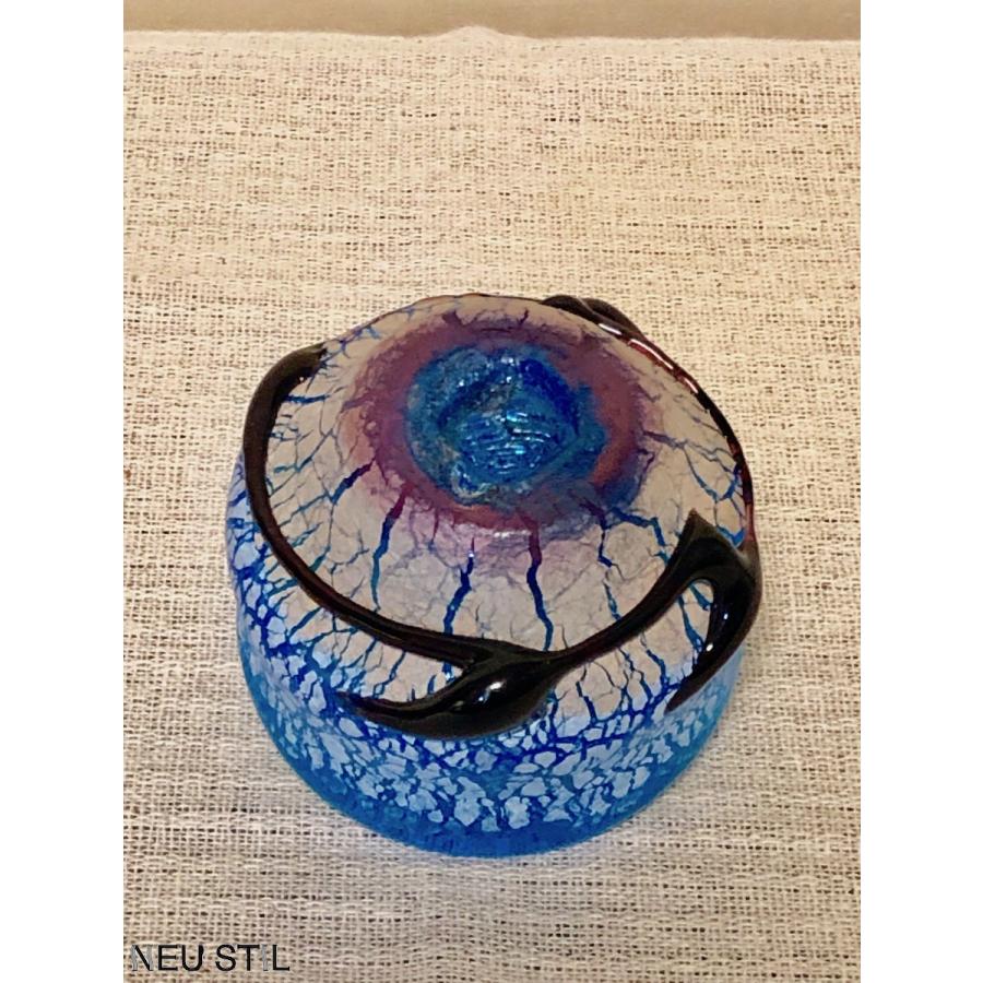 琉球ガラス ぐい呑み 稲嶺盛吉 おちょこ 青色 土紋 波巻き (A) 母の日