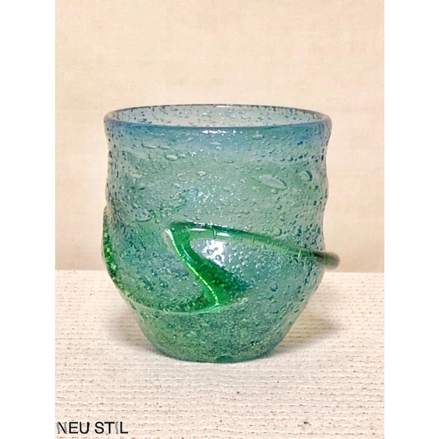 【稲嶺盛吉】琉球ガラス　グラスセット⑥ 琉球ガラス グラス 稲嶺盛一郎 ロックグラス 緑泡 宙吹 (B) 母の