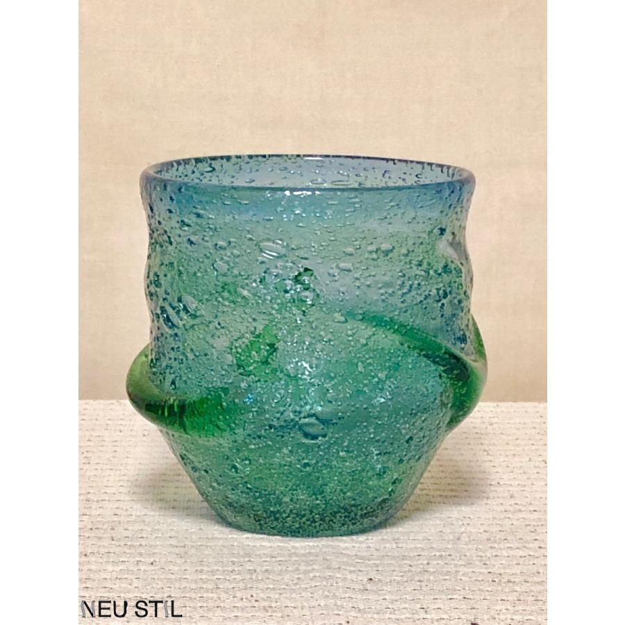 琉球ガラス グラス 稲嶺盛一郎 ロックグラス 緑泡 宙吹 (B) 母の日 父
