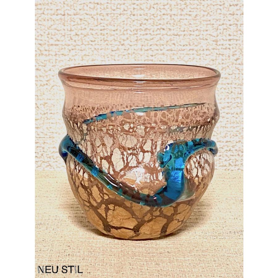 琉球ガラス グラス 稲嶺盛一郎 ロックグラス 茶色 土紋 波巻き 母の日