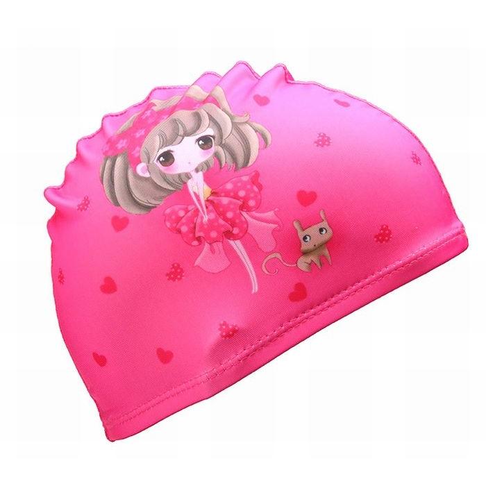 スイムキャップ 水泳帽 キッズ 品質満点 56％以上節約 ピンク×女の子 カラフルプリント ガールズ