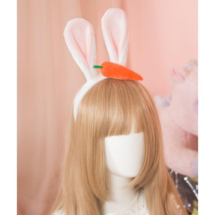 コスプレ うさ耳カチューシャ にんじん付き ふわふわ ロリータ風 ハンドメイド ホワイト Mta0619c015 ノイシュタットyahoo 店 通販 Yahoo ショッピング